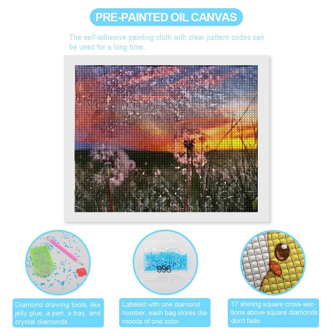 Design Diamond Painting 20"×16"(Horizontal) Dandelions at Sunset South Dakota