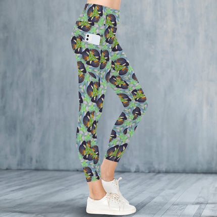 High Waist Pockets Yoga Leggings Butterflies