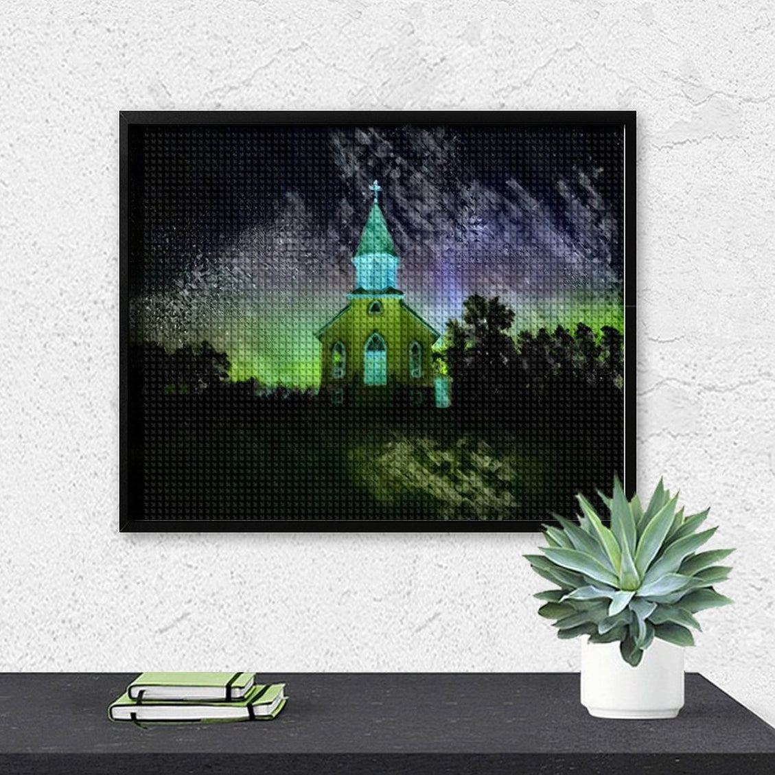 Design Diamond Painting 20"×16"(Horizontal) Country Church Aurora