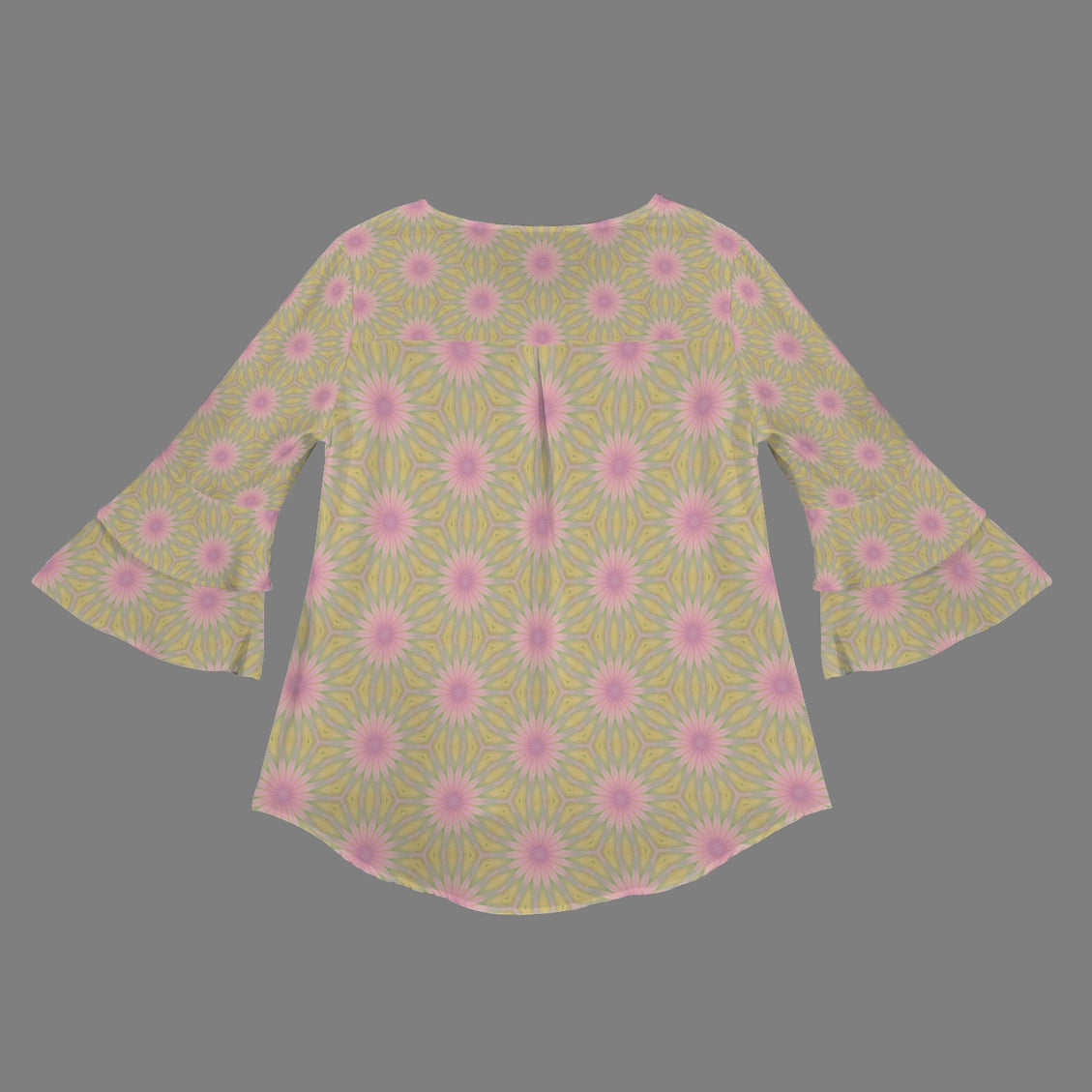 Layered Flare Sleeve Blouse Pink Coneflowers Abstract