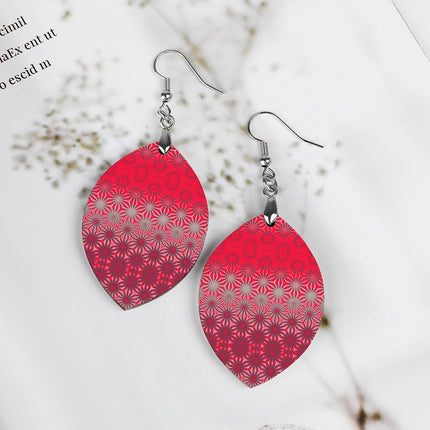 Wooden Oval Earrings Red Hollyhocks Ombre