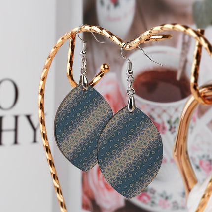 Wooden Oval Earrings Badlands Blue Taupe