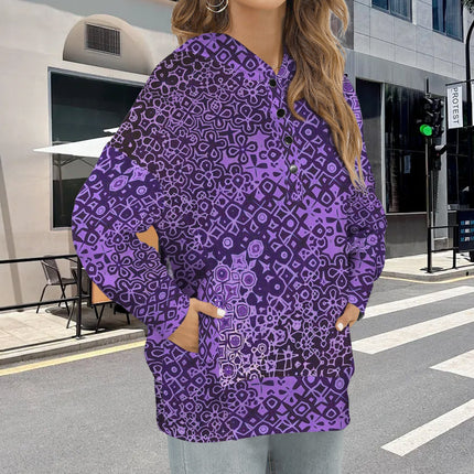 Hooded Pullover Purple Black Abstract