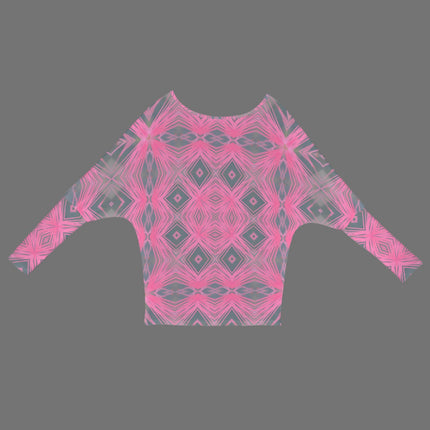Batwing Long Sleeve Sweater Pink and Gray Plaid