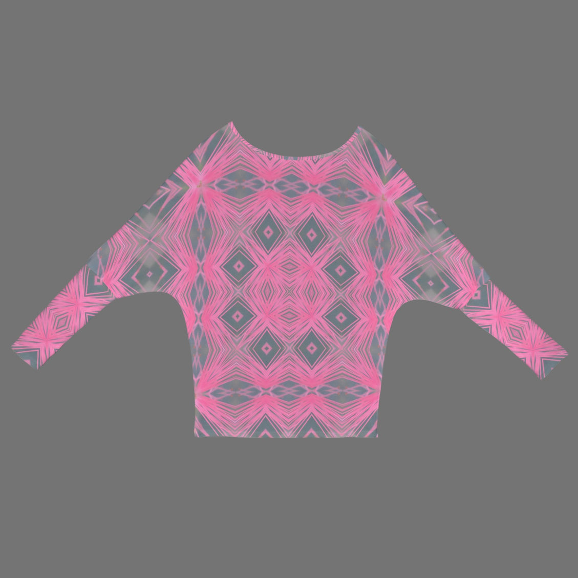 Batwing Long Sleeve Sweater Pink and Gray Plaid