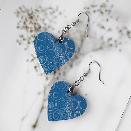 Wooden Heart Earrings Blue Truck