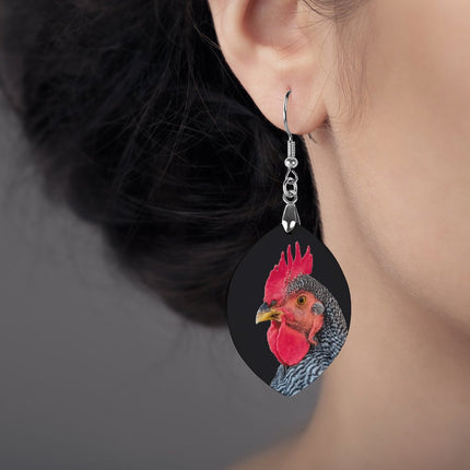 Wooden Oval Earrings Chicken