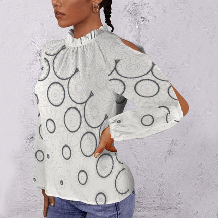 Long Slit Sleeve Blouse Ivory Black LInes