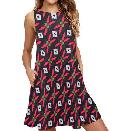Tank Dress Black Red Butterfly