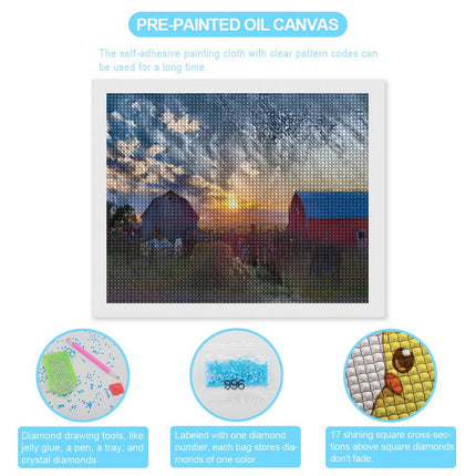 Design Diamond Painting 20"×16"(Horizontal) Sunset on a Farm II