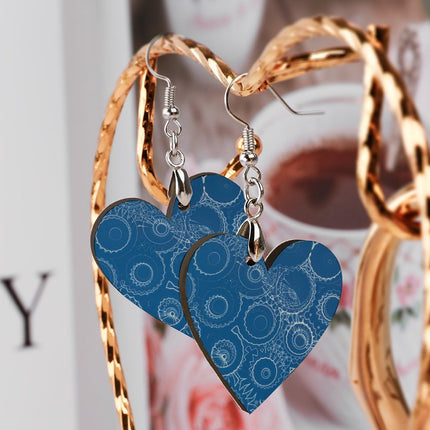 Wooden Heart Earrings Blue Truck