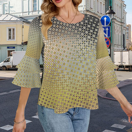 Flare Sleeve Blouse Gold and Gray Ombre