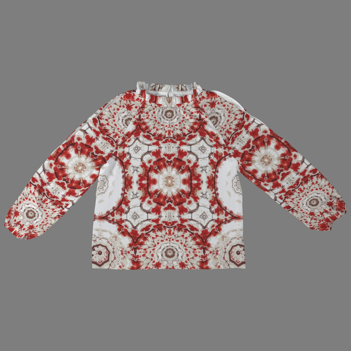 Long Slit Sleeve Blouse Red White Buffalo Berries