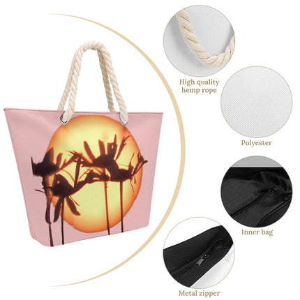 Hemp Rope Tote Bag Asters Sunset Pink