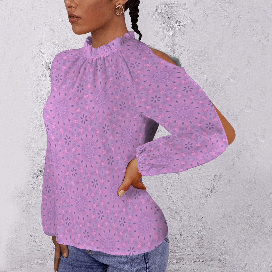 Long Slit Sleeve Blouse Lavendar Flowers