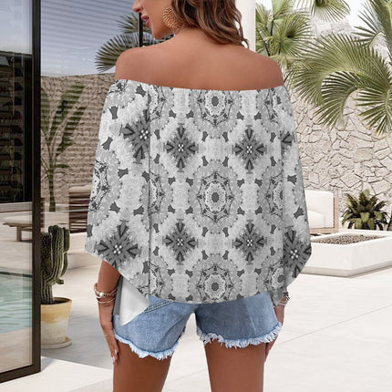 Trumpet Sleeve Blouse Black White and Gray Graphic