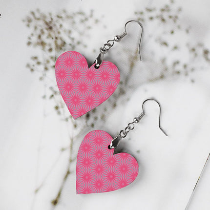 Wooden Heart Earrings Pink Butterfly Balm Swirl
