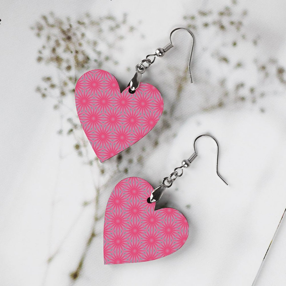 Wooden Heart Earrings Pink Butterfly Balm Swirl