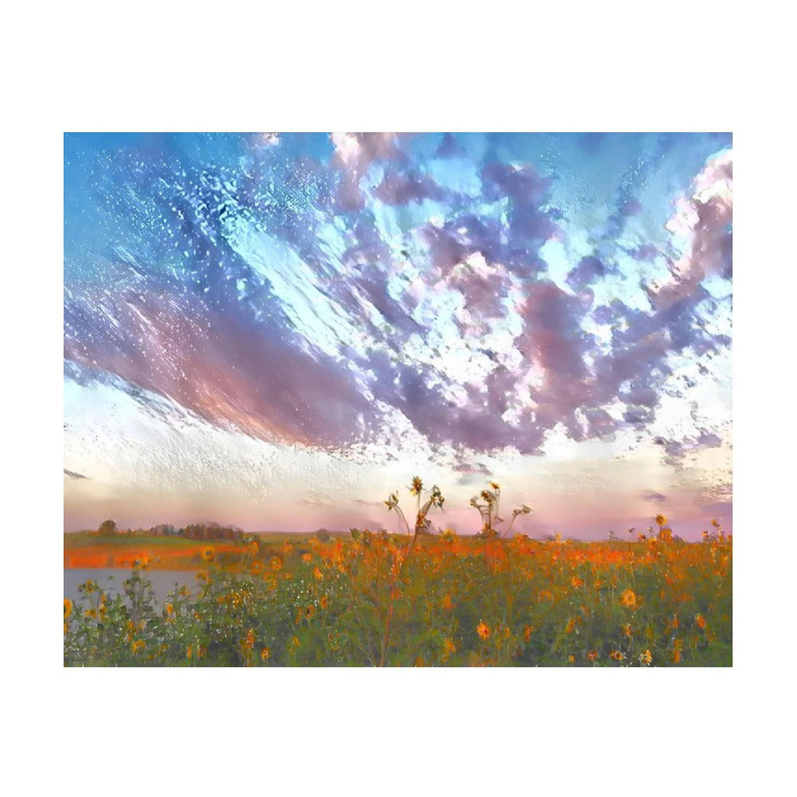 Design Diamond Painting 20"×16"(Horizontal) Sunflowers Sunset at Shadehill Lake II