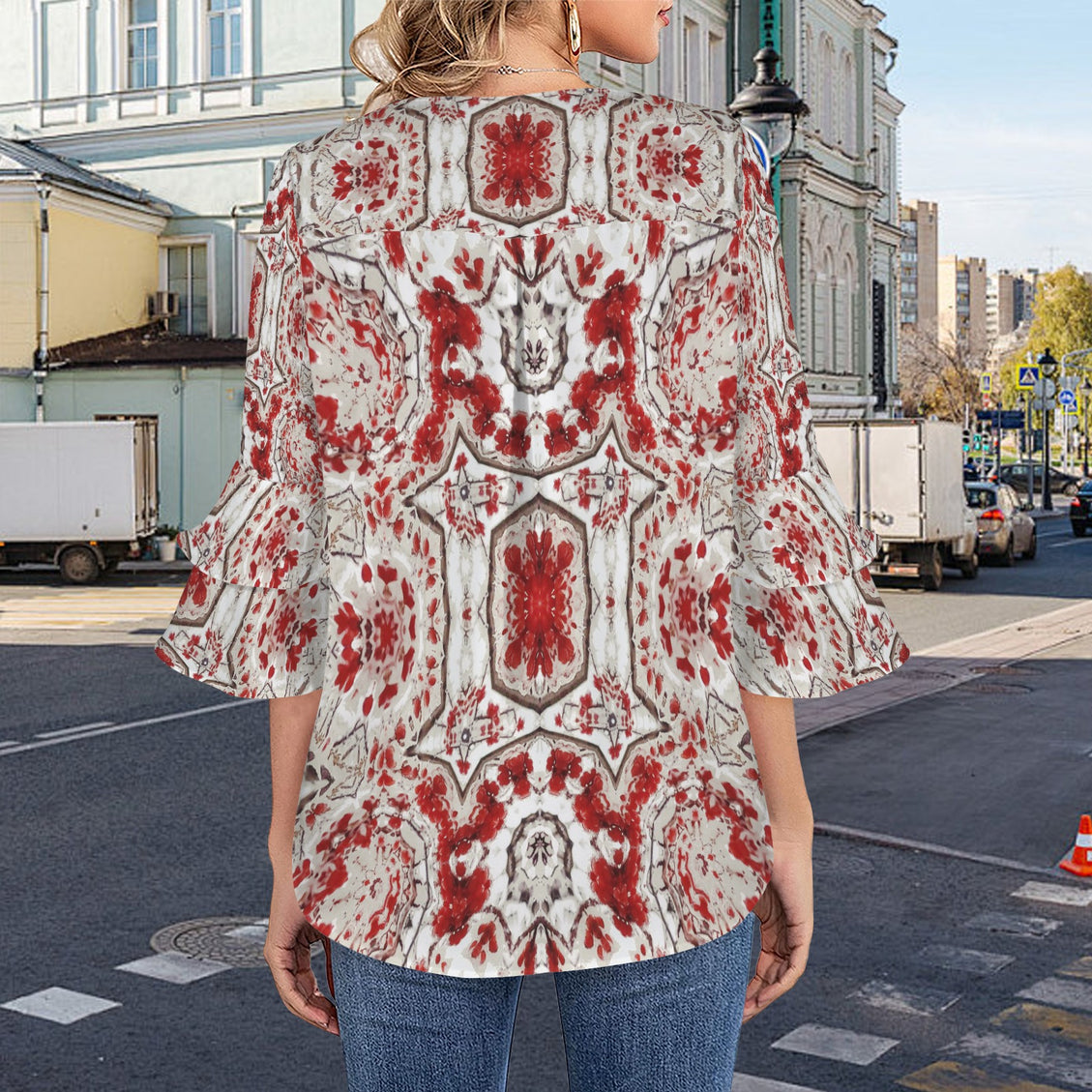 Layered Flare Sleeve Blouse Buffalo Berries