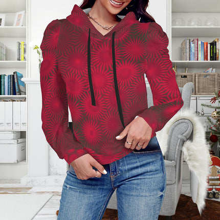 Puff Sleeve Hoodie Red Wildflowers