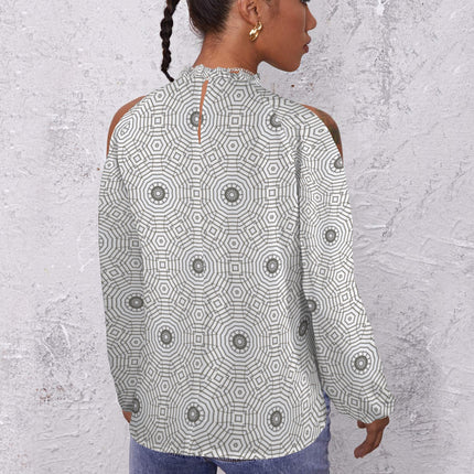 Long Slit Sleeve Blouse Gray White Carnival Tile