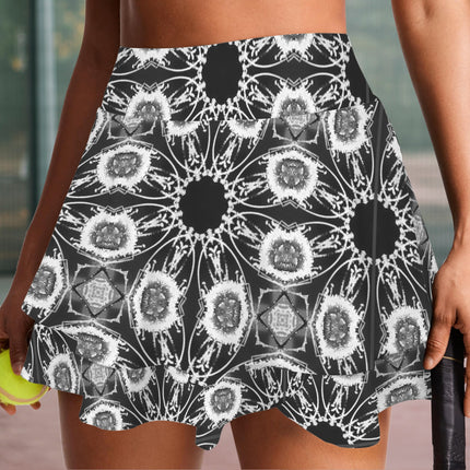 Ruffled Pocket Sports Skirt Black and White Flower