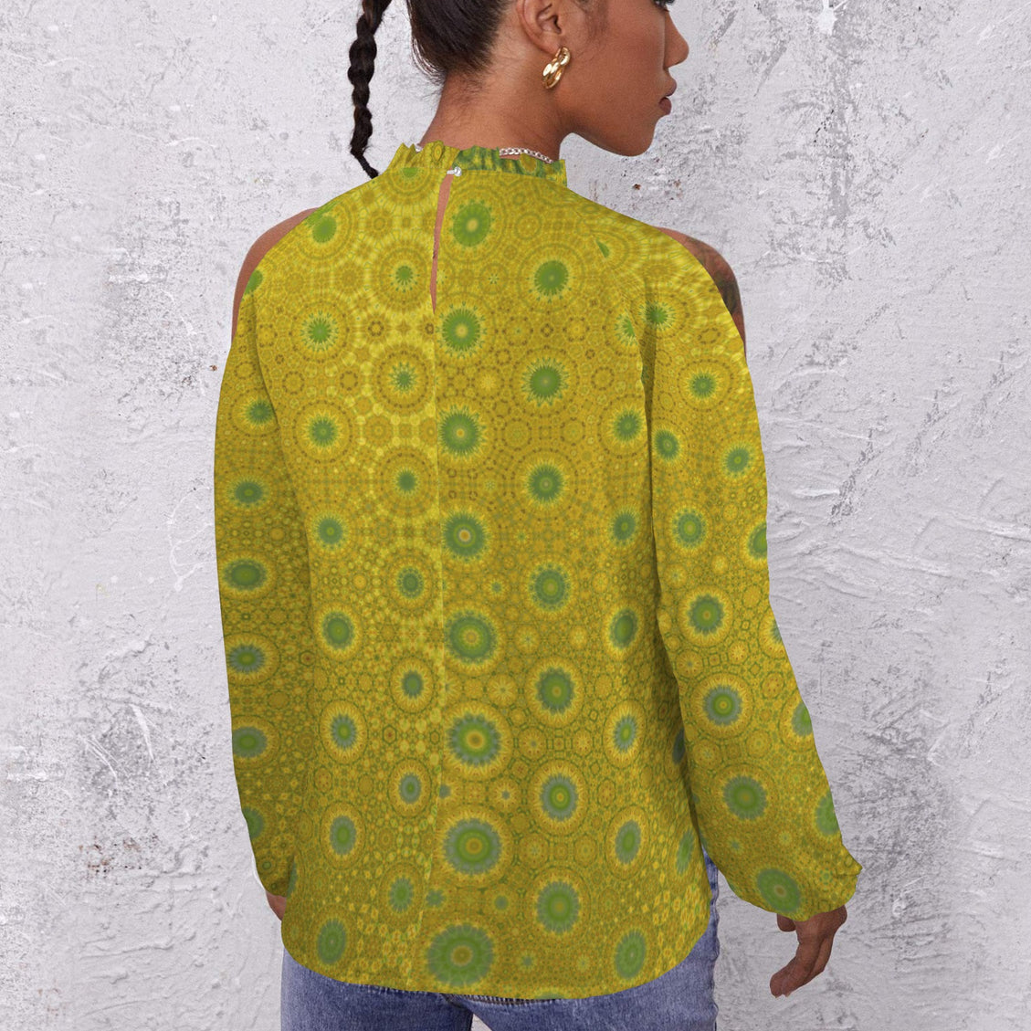 Long Slit Sleeve Blouse Gold and Green Ombre