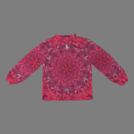 Long Slit Sleeve Blouse Red Hollyhocks Windmill