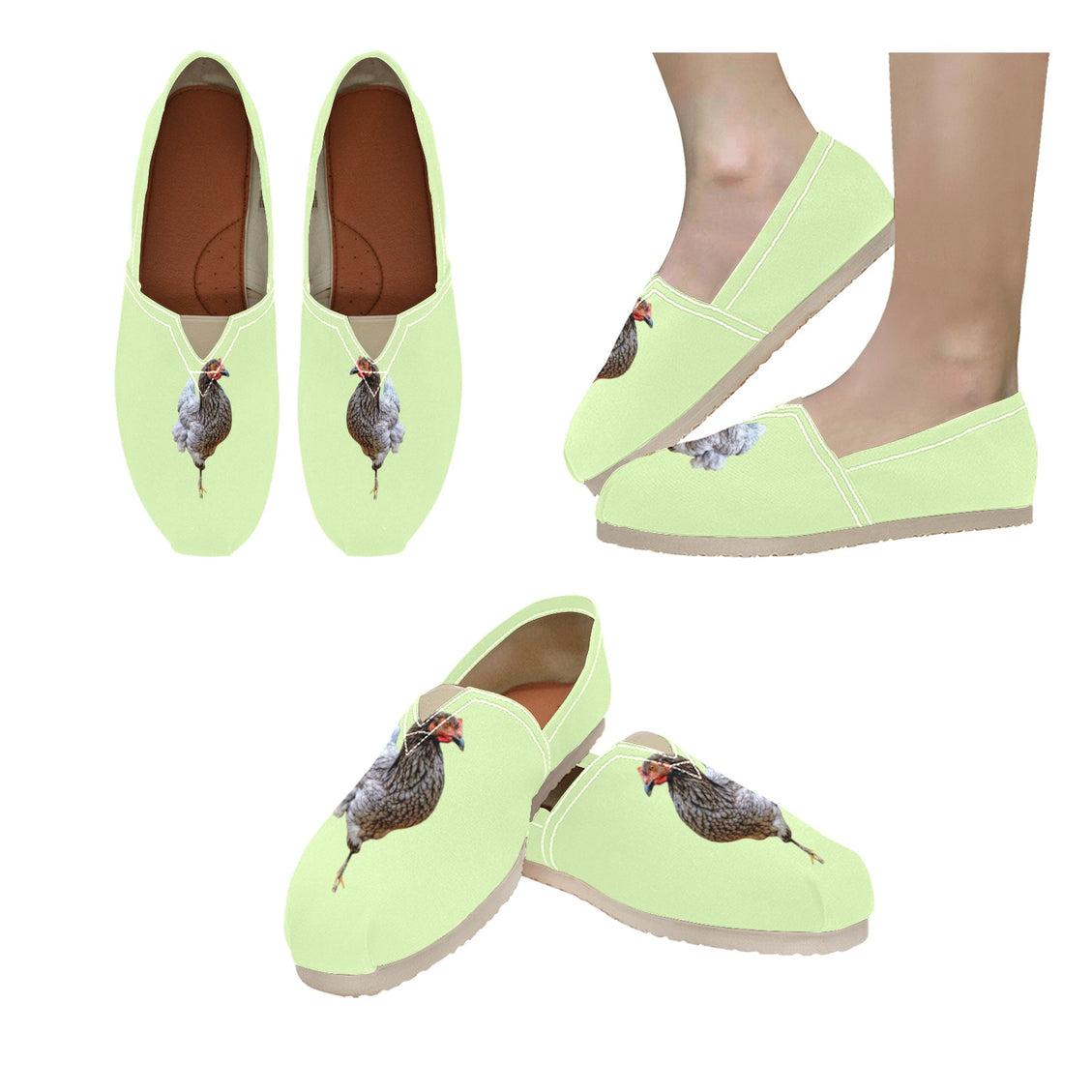 Espadrilles Canvas Chickens Celadon Women's Canvas Slip-On Shoes(Model1206)