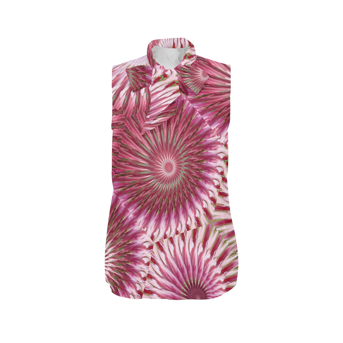 Bow Tie V Neck Sleeveless Blouse Milkweed Swirl Geometric
