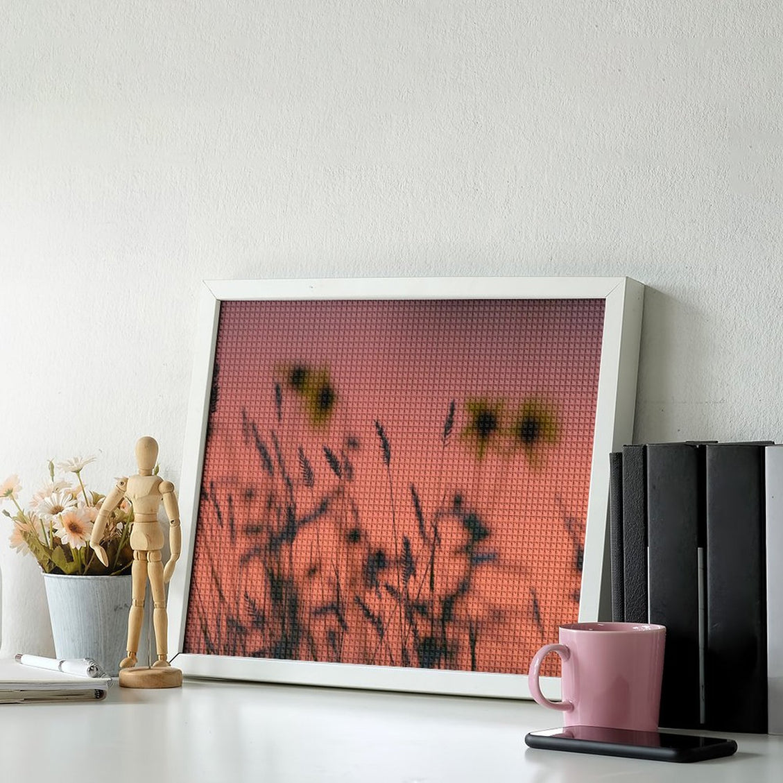 Design Diamond Painting 20"×16"(Horizontal) Wildflowers Along the River Bank