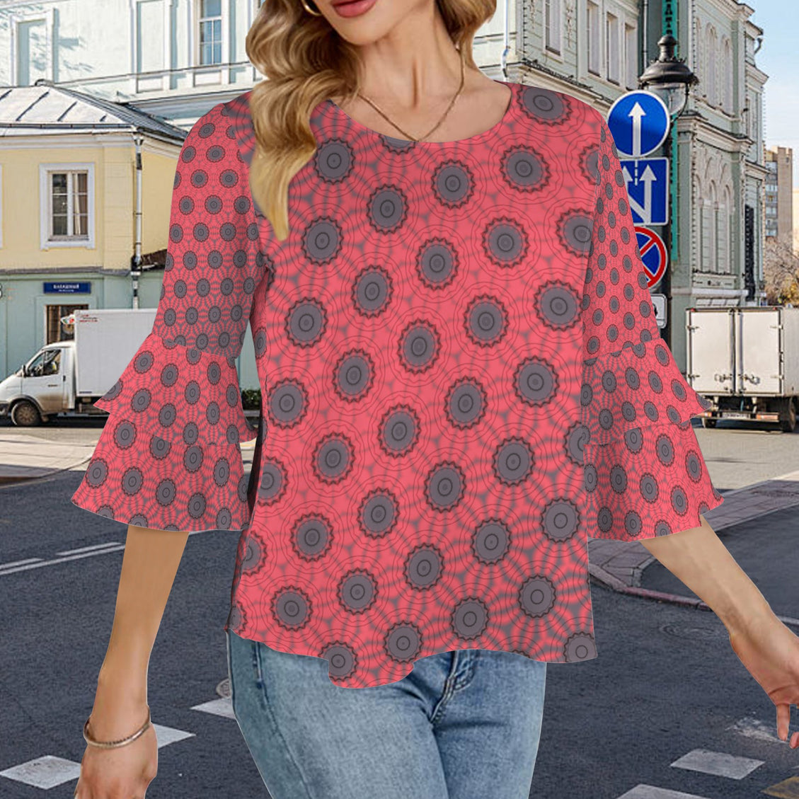 Layered Flare Sleeve Blouse Red Milkweed