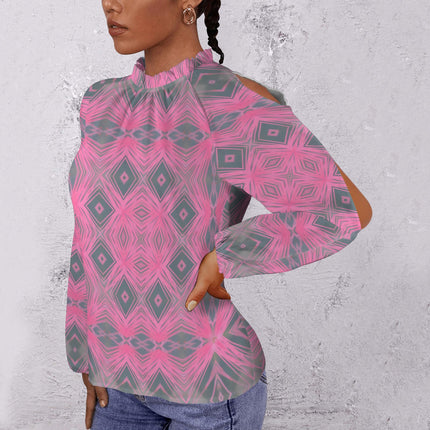 Long Slit Sleeve Pink and Gray Flower