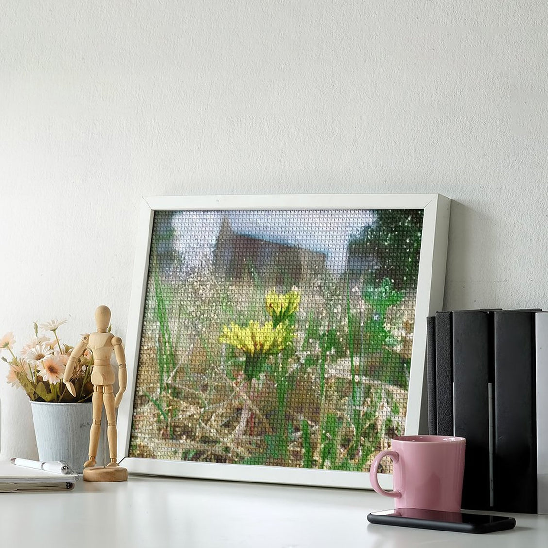 Design Diamond Painting 20"×16"(Horizontal) Dandelions on a Rainy Day