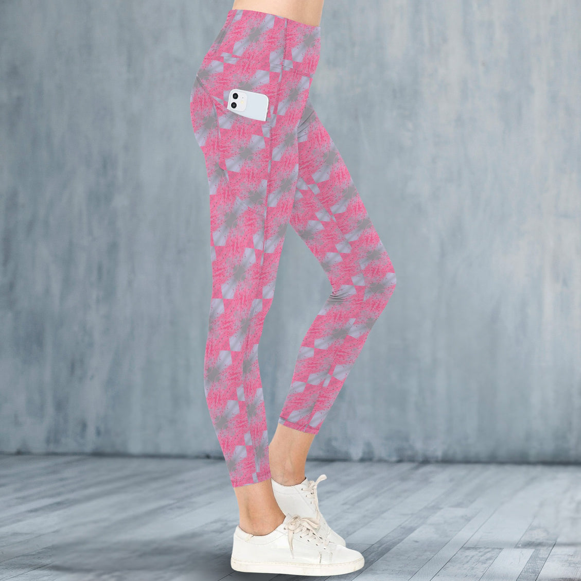 High Waist Pockets Yoga Leggings Pink Periwinkle Butterfly Balm