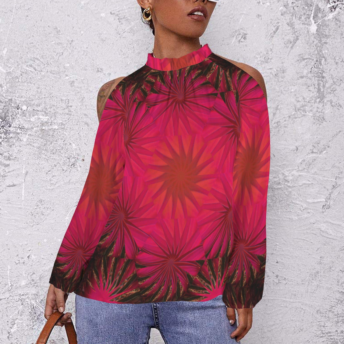 Long Slit Sleeve Blouse Fuchsia Medallion