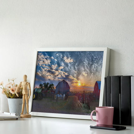 Design Diamond Painting 20"×16"(Horizontal) Sunset on a Farm