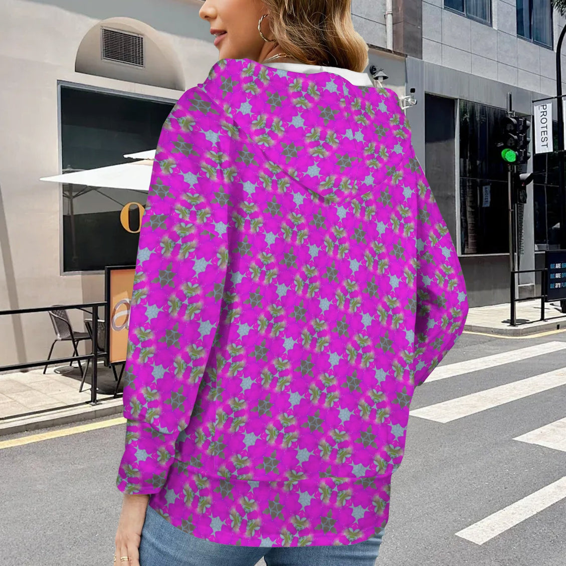 Hooded Pullover Fuchsia Floral