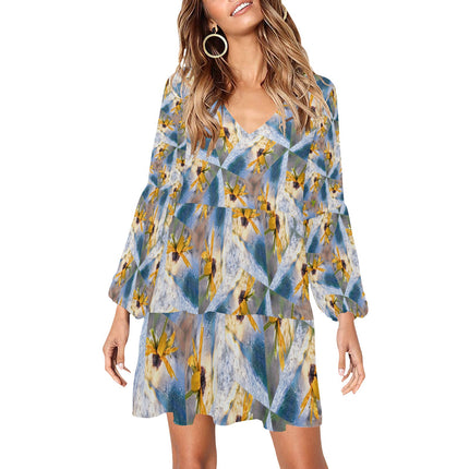 V Neck Flowy Dress Sunflower Lakeside Sunset
