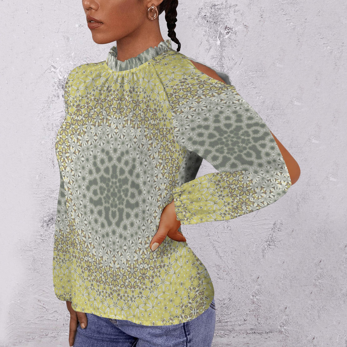Long Slit Sleeve Blouse Yellow Clover