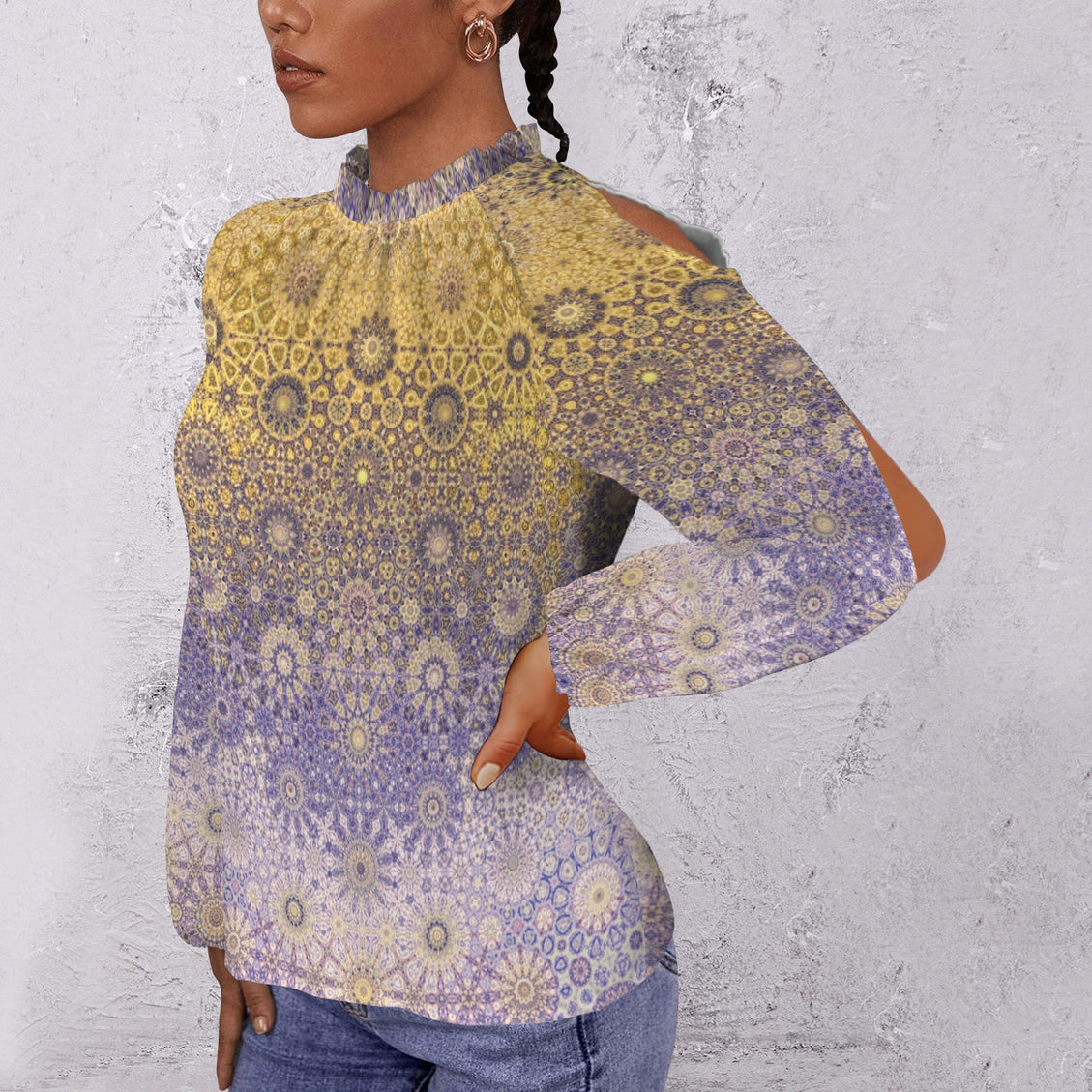 Long Slit Sleeve Blouse Gold and Lavendar Ombre