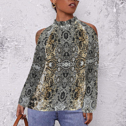 Long Slit Sleeve Blouse Shimmering Feathers