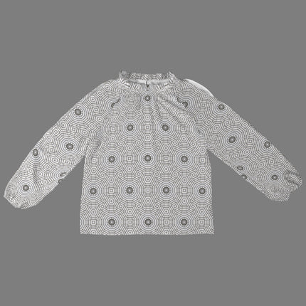 Long Slit Sleeve Blouse Gray White Carnival Tile