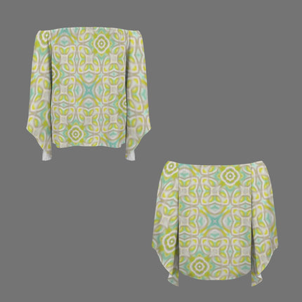 Trumpet Sleeve Blouse Retro Green White Yellow Blue