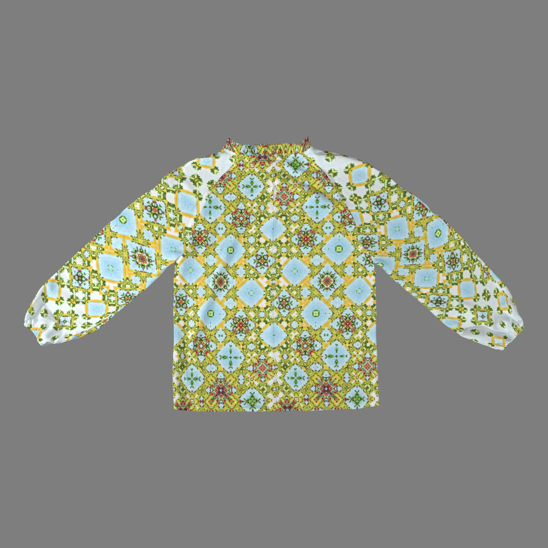 Long Slit Sleeve Blouse Buffalo Berries Green Red Yellow