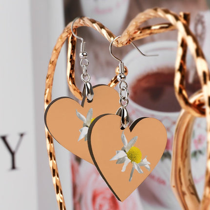 Wooden Heart Earrings Daisy Tangerine
