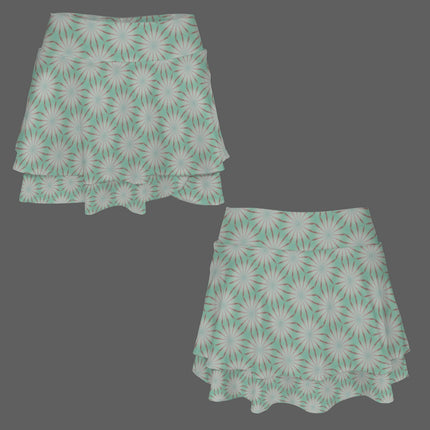 Ruffled Pocket Sports Skirt Green Taupe Geometric