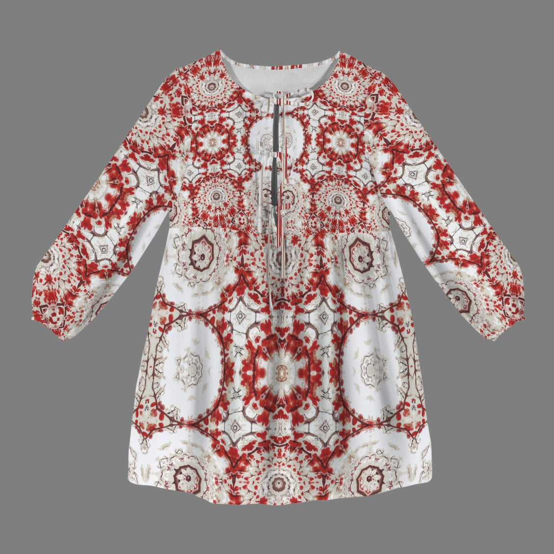 Long Sleeve Tie Front Tunic Frosty Buffalo Berries