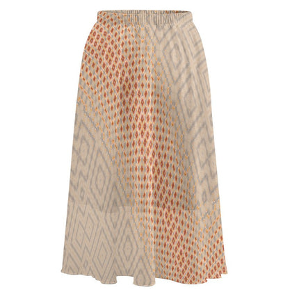 Layered Chiffon Skirt Apricot Hollyhocks Taupe Plaid